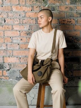 Mushroom/Olive Green Canvas Satchel Tote with Adjustable Strap